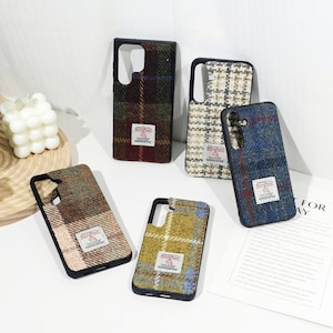 Geruite Samsung-telefoonhoesje in Schotse stijl gemaakt van Harris Tweed-doek met sleutelkoord voor Samsung S26 S25 S24 S23 Ultra FE Plus