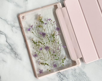 Real pressed purple grass lace flower Tab case, Samsung Tab S9/S8/S8+ case,Samsung Tab S8/S9 FE case,Samsung Tab A8 case,Samsung Tab case