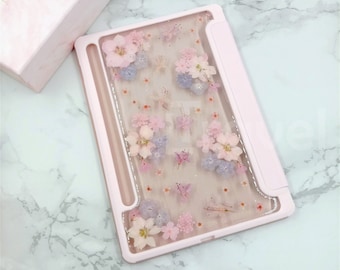 Real pressed Pink flower glitter case for Samsung Tab S10 S9 S8 Ultra Plus,Samsung Tab S9 S10 FE+,Samsung Tab A8 A9 A9+,iPad Pro Air 2025