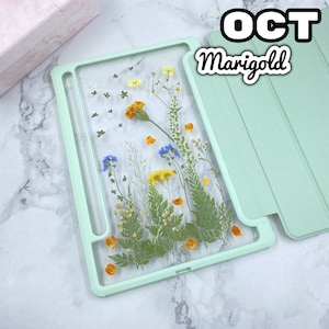 Oct Nov Dec pressed flowers case, 12 month birth flowers Table case for Samsung Tab S10 S9 Ultra Plus,Samsung Tab S9 S10 FE+,Samsung Tab A9+