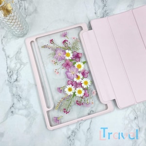 Pink sakura white daisy flower case for Samsung Tab S10 S9 S8 Ultra Plus,Samsung Tab S7 S9 S10 FE+,Samsung Tab A8 A9 A9+,iPad Pro Air 2025