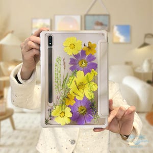 Custom name real yellow purple flower case for Samsung Tab S10 S9 S8 Plus Ultra, Samsung Tab S9 S10 FE+,Samsung Tab A8 A9+,iPad Pro Air 2025