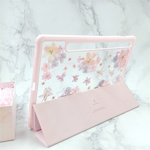 Real Pressed Pink Flower Glitter Case for Samsung Tab S11 S10 S9 S8 ...