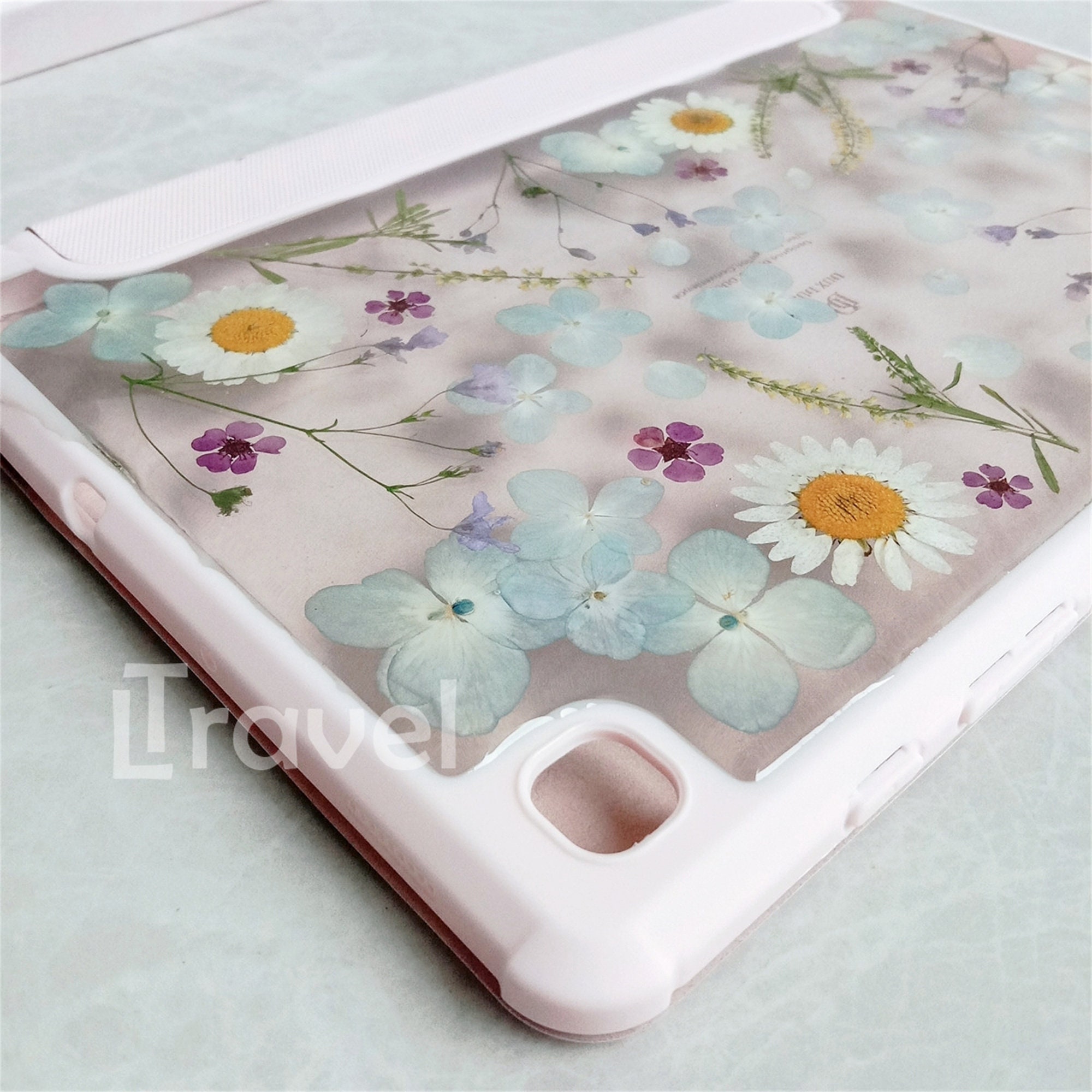 Real Pressed Daisy Light Blue Flower Case for Samsung Tab S11 S10 S9 S8 ...