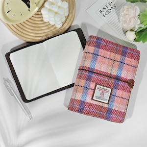 A6 A5-notitieboekje van geborduurde stof gemaakt van Harris Tweed-doek, retro draagbare vervangbare pagina's reisdagboek, aangepast logo cadeau voor schrijver