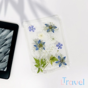 Pressed blue flower green leaf E-Reader case for Kobo Libra 2 (2021), Kobo Clara Color 2024,Clara 2E 2022, Libra H2O, Libra Colour 7&#39;&#39; case