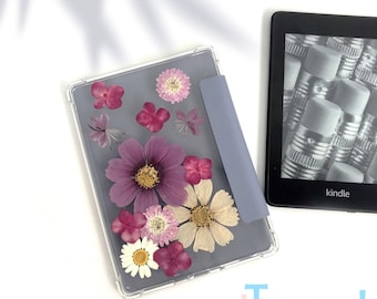Real dried purple Cosmos flower case for Kindle Colorsoft 7'',Kindle Paperwhite 12th 11th 10th gen, Kindle 6'' 2024 2022, Oasis 2019 7''