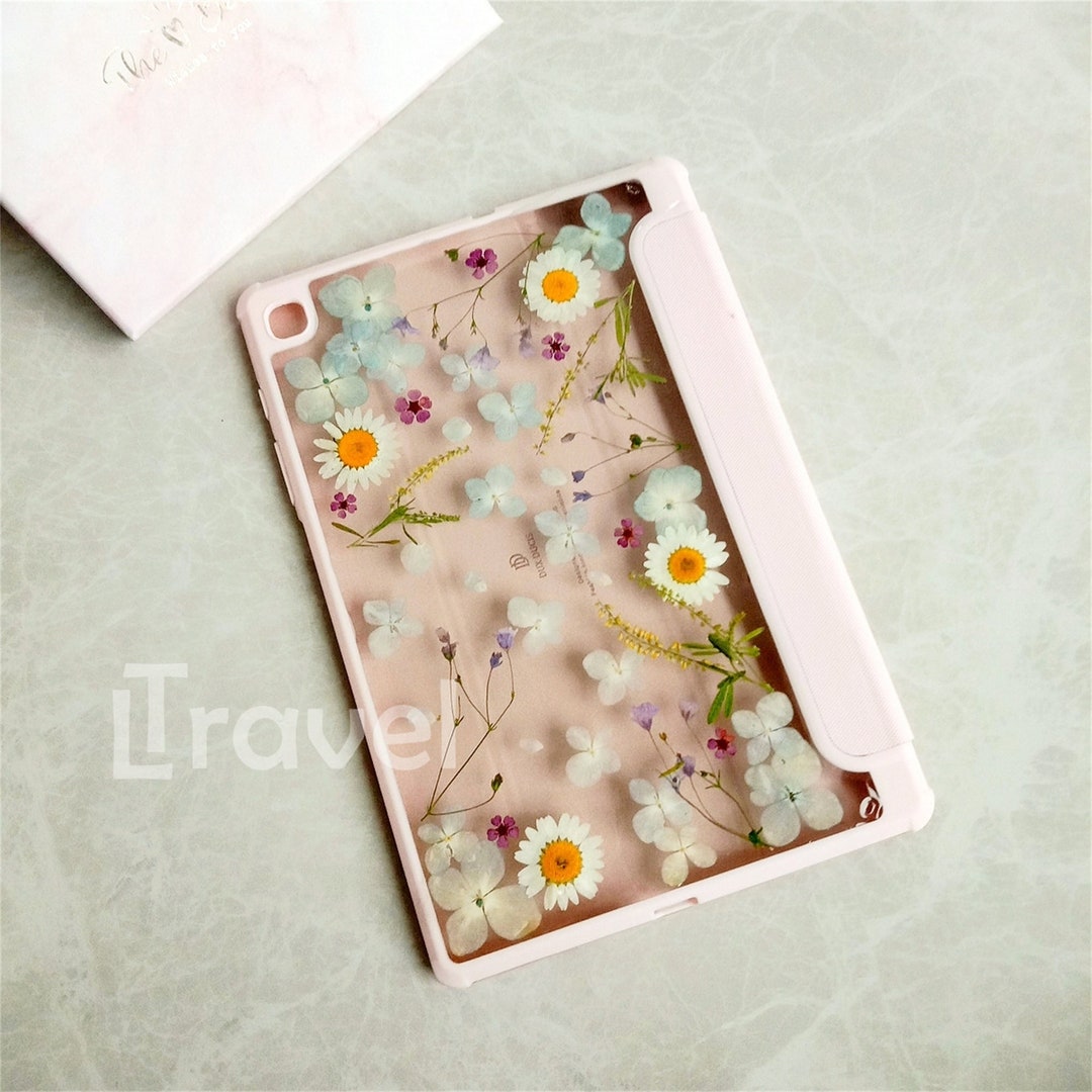 Real Pressed Daisy Light Blue Flower Case for Samsung Tab S11 S10 S9 S8 ...