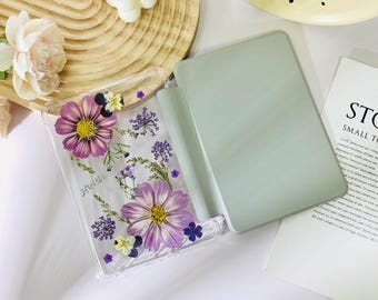 Handmade purple pressed flower custom name case with chain for Kindle 6'' 2024 2022,Paperwhite 12th 11th gen,Oasis 2019,Kobo Clara Colour BW