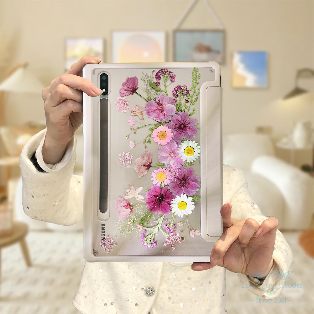 Custom Name Pressed Pink Sakura Flower Case for Samsung Tab S11 S10 S9 ...