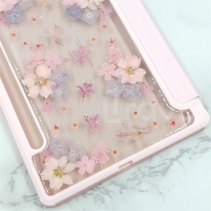 Real Pressed Pink Flower Glitter Case for Samsung Tab S11 S10 S9 S8 ...