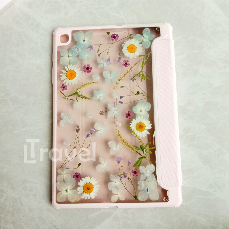 Real Pressed Daisy Light Blue Flower Case for Samsung Tab S11 S10 S9 S8 ...