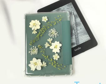 Pressed white dried flower case for Kindle Colorsoft 7'',Kindle Paperwhite 12th 11th 10th gen, Kindle 6'' 2024 2022, Oasis 2019 7''