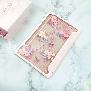 Pink dried flower resin case, Samsung Tab S9/S8/S8+case,Samsung Tab S7/S7+case,Samsung Tab A7 A8 2022 case,Samsung Tab S6 Lite case