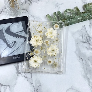Gold foil white flower case for Kindle Colorsoft,Kindle Paperwhite 12th 11th gen, Kindle 6&#39;&#39; 2024 2022,Kindle oasis 2019 7&#39;&#39;,Scribe 10.2&#39;&#39;