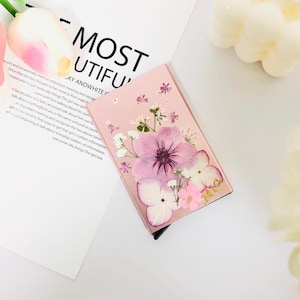 Porte-cartes en métal personnalisé fleur de sakura rose, Porte-cartes pop-up ultra-fin simple, Porte-cartes antivol RFID, Cadeau pour elle