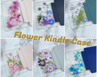 Real pressed flower kindle paperwhite 11th gen 6.8'' case, KPW 10 th gen case, Oasis 3 7‘’ case with flip cover, flower resin kindle case