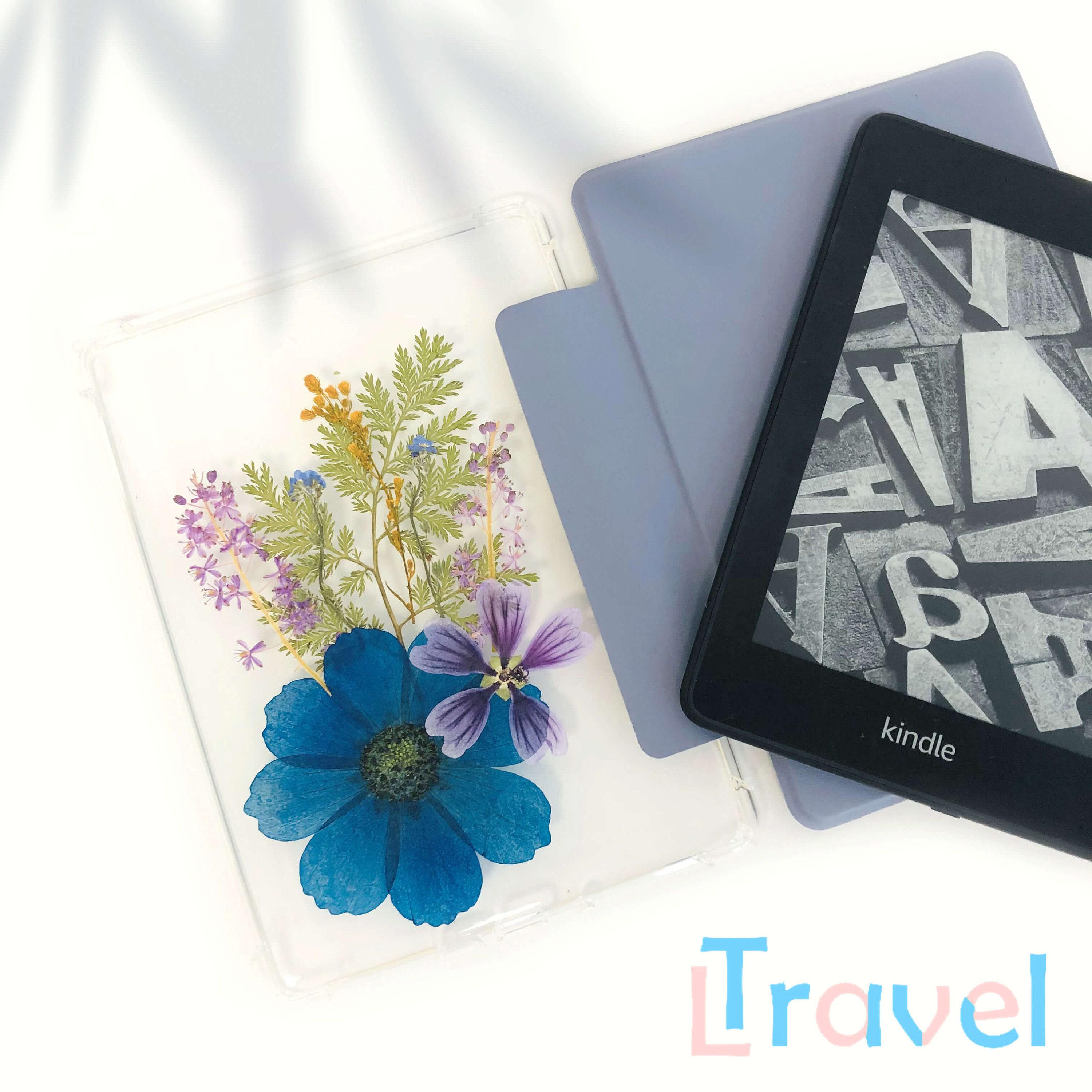 Real Dried Wild Grass Blue Flower Case for Kindle Colorsoft 7'',kindle ...