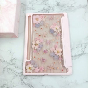 Real Pressed Pink Flower Glitter Case for Samsung Tab S11 S10 S9 S8 ...