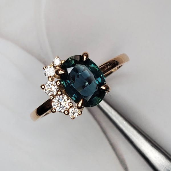 Oval Engagement Ring, 14K Rose Gold Ring, Green Sapphire Anniversary Ring, Gemstone Ring, September Birthstone Ring, Sterling Silver Ring