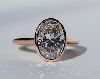 2CT Oval Cut Moissanite Solitaire Ring, 14K Yellow Gold Engagement Ring ...