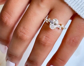 Vintage Design Oval Moissanite Engagement Ring, 14K Yellow Gold Promise Ring, Oval Diamond Ring, Anniversary Ring for Women, Wedding Gift