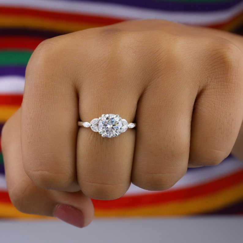 Round Cut Moissanite Engagement Ring, Cluster Diamond Ring, 14K White Gold Anniversary Ring for Women, Wedding Ring, Gold Promise Ring image 1