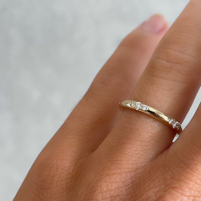 Round Cut Moissanite Wedding Band, Half Eternity Diamond Band, 14K Yellow Gold Matching Band for Engagement Ring, Anniversary Band for Women image 8