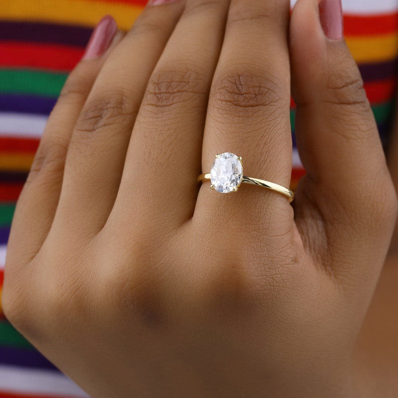 Oval Cut Moissanite Ring, Hidden Halo Moissanite Engagement Ring, 14K Yellow Gold Promise Ring, Anniversary Ring for Women, Gift for Her image 1
