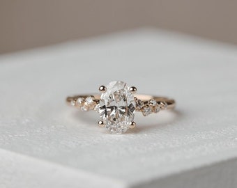 2.0 Ct Oval Cut Engagement Ring, 14K Rose Gold Proposal Ring, Unique Moissanite Bridal Ring, Mothers Day Gift, Colorless Moissanite Ring