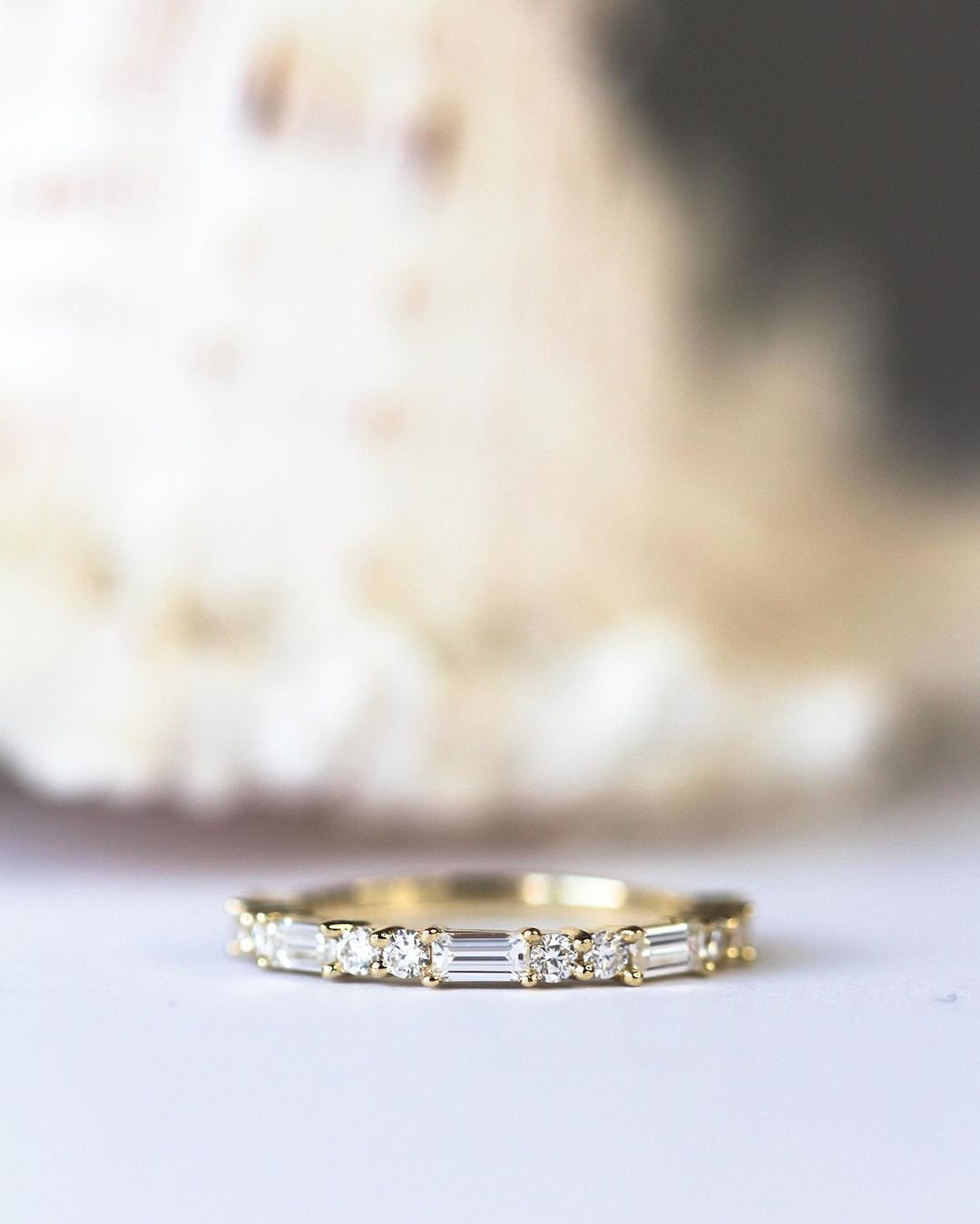Alternate Baguette and Round Cut Wedding Band, Half Eternity Diamond ...
