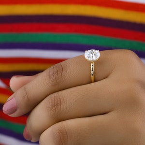Oval Cut Moissanite Ring, Hidden Halo Moissanite Engagement Ring, 14K Yellow Gold Promise Ring, Anniversary Ring for Women, Gift for Her image 3