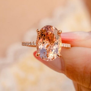 Oval Cut Morganite Engagement Ring, 14K Rose Gold Ring, Vintage Art Deco Ring, Unique Engagement Ring, Morganite Gemstone Ring, Gift For Her