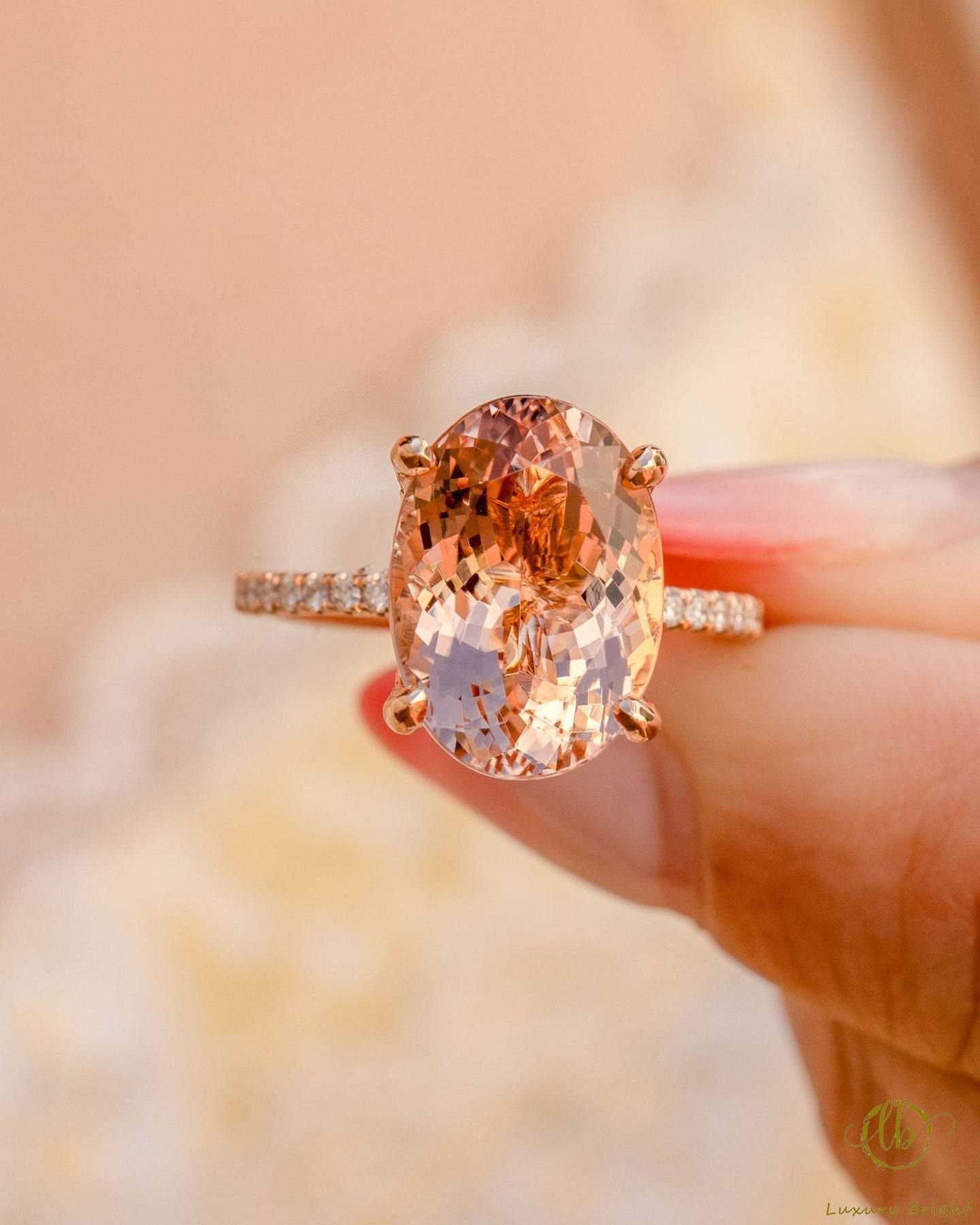 Solitaire Oval Morganite Engagement Ring with Diamond Cathedral Shank ⋆  Laurie Sarah