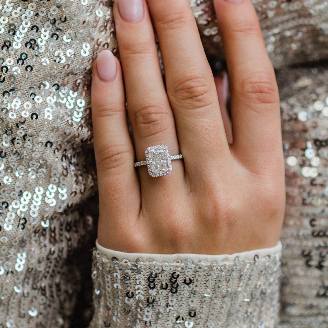 Radiant Cut Engagement Ring Halo Radiant Cut Ring 14K White Gold
