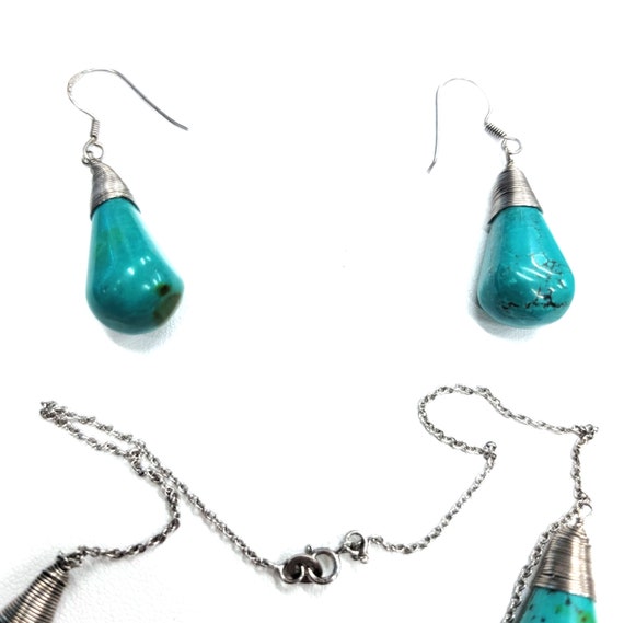 Vintage Variscite Turquoise Blue Jewelry Set - image 3