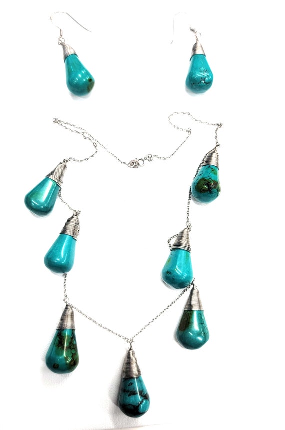 Vintage Variscite Turquoise Blue Jewelry Set