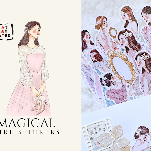 Katkreates 10 pcs MAGICAL Girls Die Cut Stickers, Girl Sticker, Journaling Sticker for Journals, Planners, and Scrapbooks