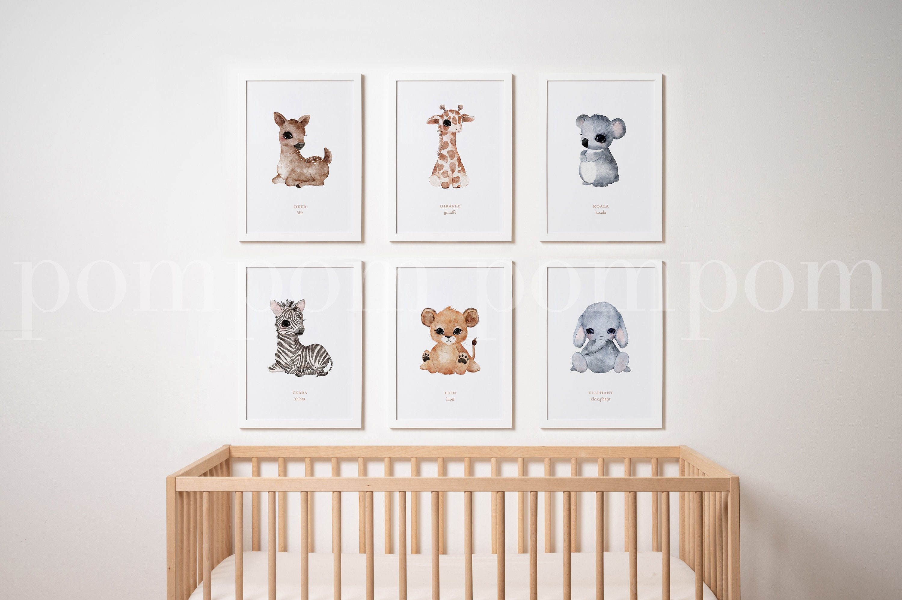 A3 6 Set Nursery Frames Mock Up, Childrens Room Mock Up, Nursery Prints