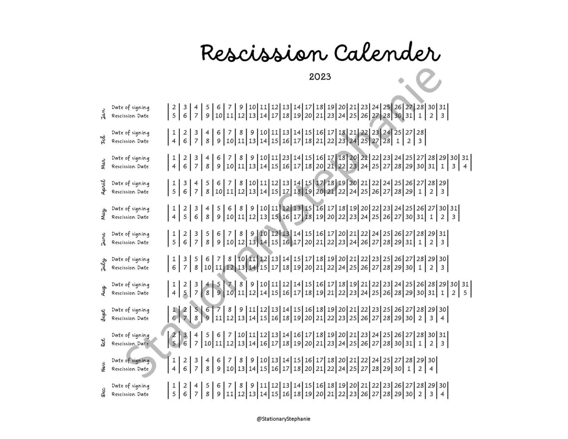 2023 Rescission Calendar Notary Calendar Etsy