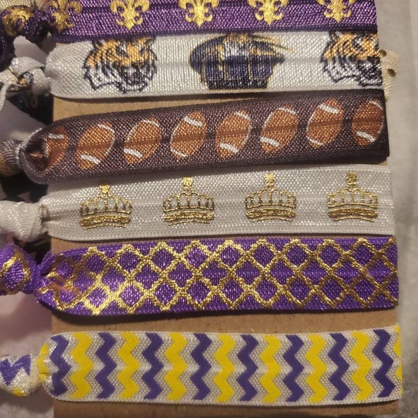 LSU knotted hair ties | Louisiana State University | NOLA | Football | hair elastic | Fold Over Elastic Hairtie