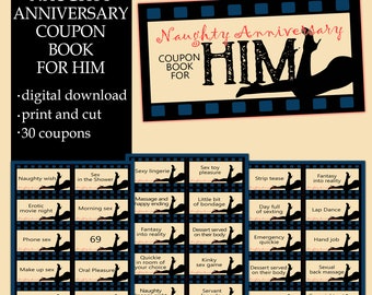 Naughty Anniversary gift ,coupon book for him, Love Coupons, Printable coupon book, Anniversary gift, Anniversary vouchers, Instant download