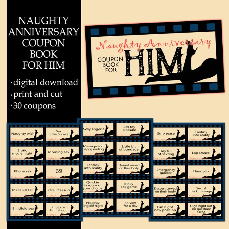 Naughty Anniversary Gift ,coupon Book for Him, Love Coupons, Printable ...