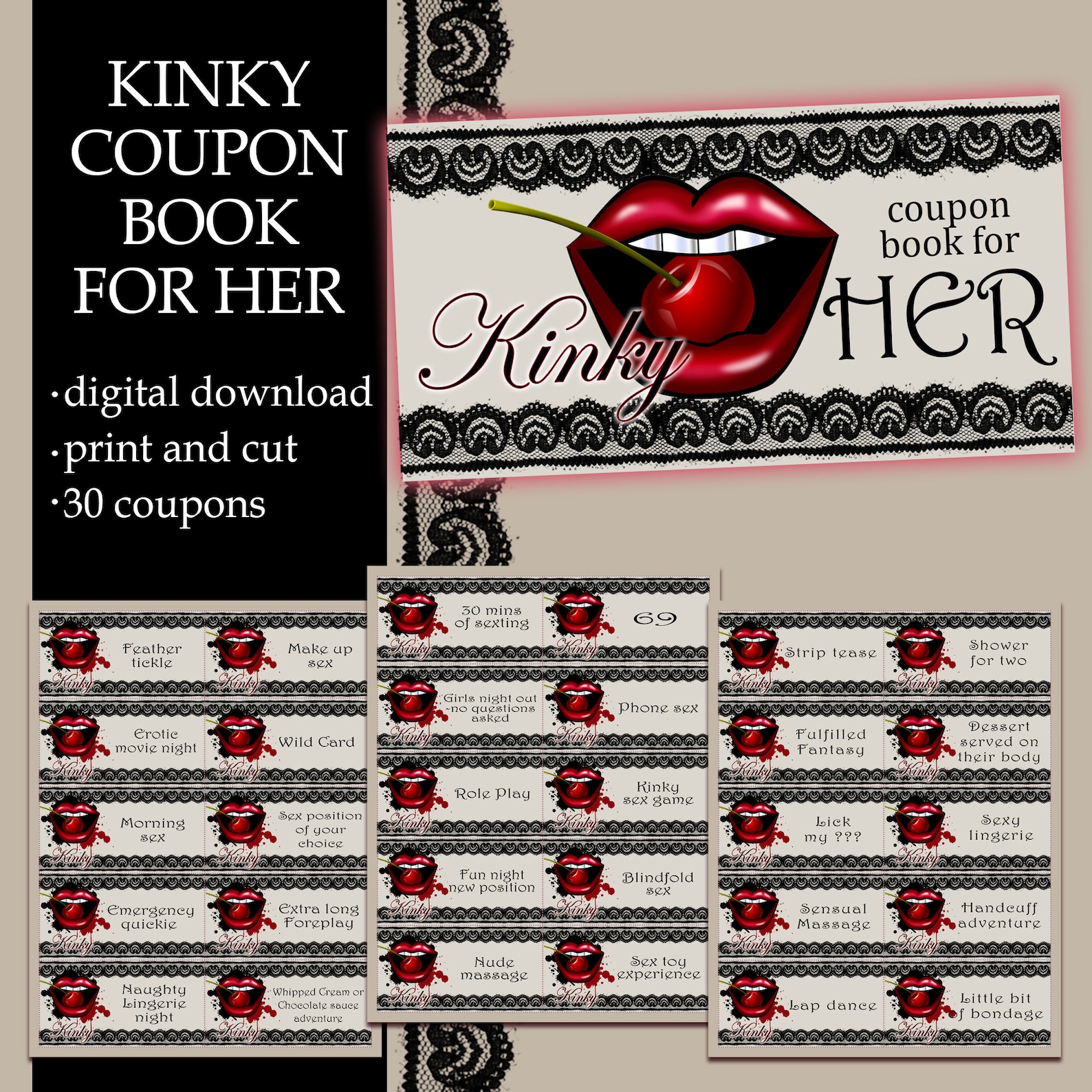 Kinky Coupon Book For Her Sex Kinky Coupons Printable Love Etsy
