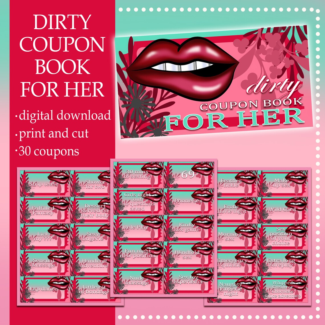 Dirty Coupon Book for Her, Naughty Coupons Printable, Date Night Cards