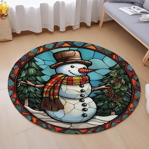 Vintgage Snowman Round Rug, Snowman Christmas Round Carpet, Cottagecore Area Rug, Halloween Cottagecore Decoration, Christmas gifts