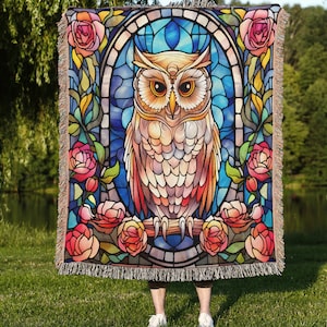 Vintage Floral Owl Woven Throw Blanket: Christmas Tapestry