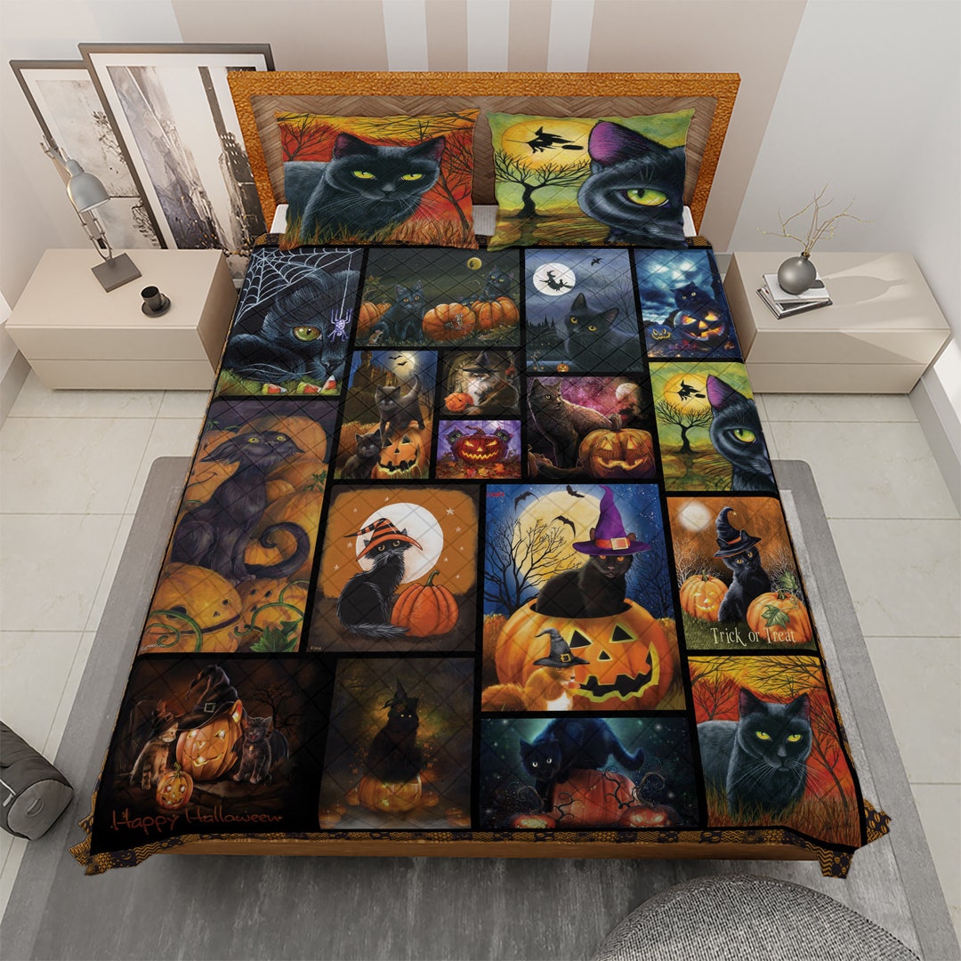 Spooky Cat Halloween 3-Piece Quilted Bedding Set NCU0PD428 main image 1