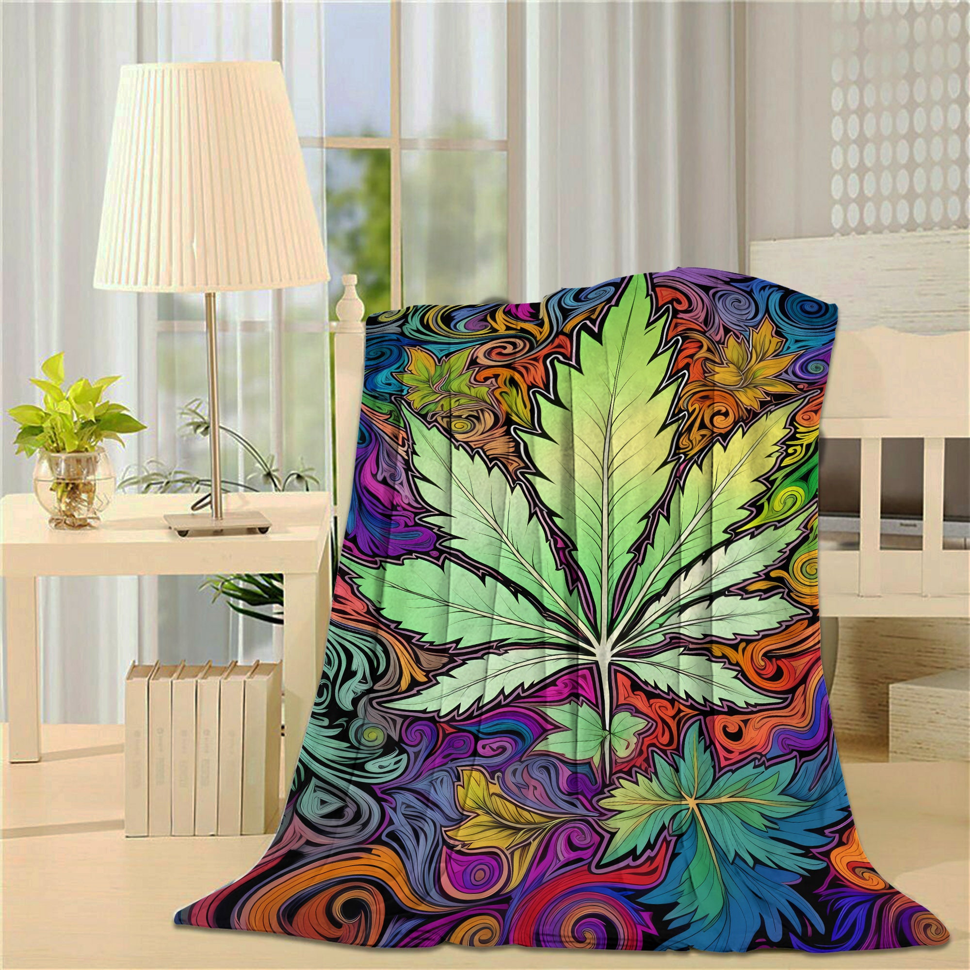 Vintage Cannabis Weed Christmas Woven Throw Blanket, Colorful