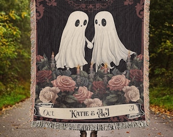 Personalisierte Halloween Hochzeit Jahrestag Webdecke: Geister Paar Wandteppich
